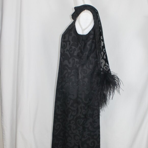 LORI WEIDNER Black Formal Dress Woman Size 14 Petite Maxi Length Sheath Boa Vtg. - Picture 4 of 12